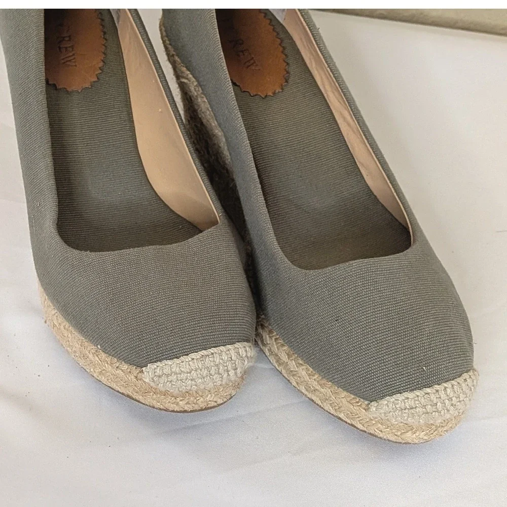 J. Crew Olive Green Canvas Espadrille Wedge‎ Heels Women's 9 Boho Coastal Work